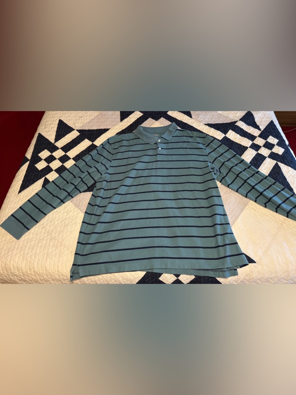LL Bean Striped Long Sleeve Polo - 3XL